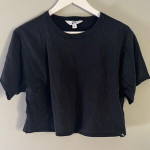 JoyLab Black Cropped Boxy Tee - Relaxed Crew Neck